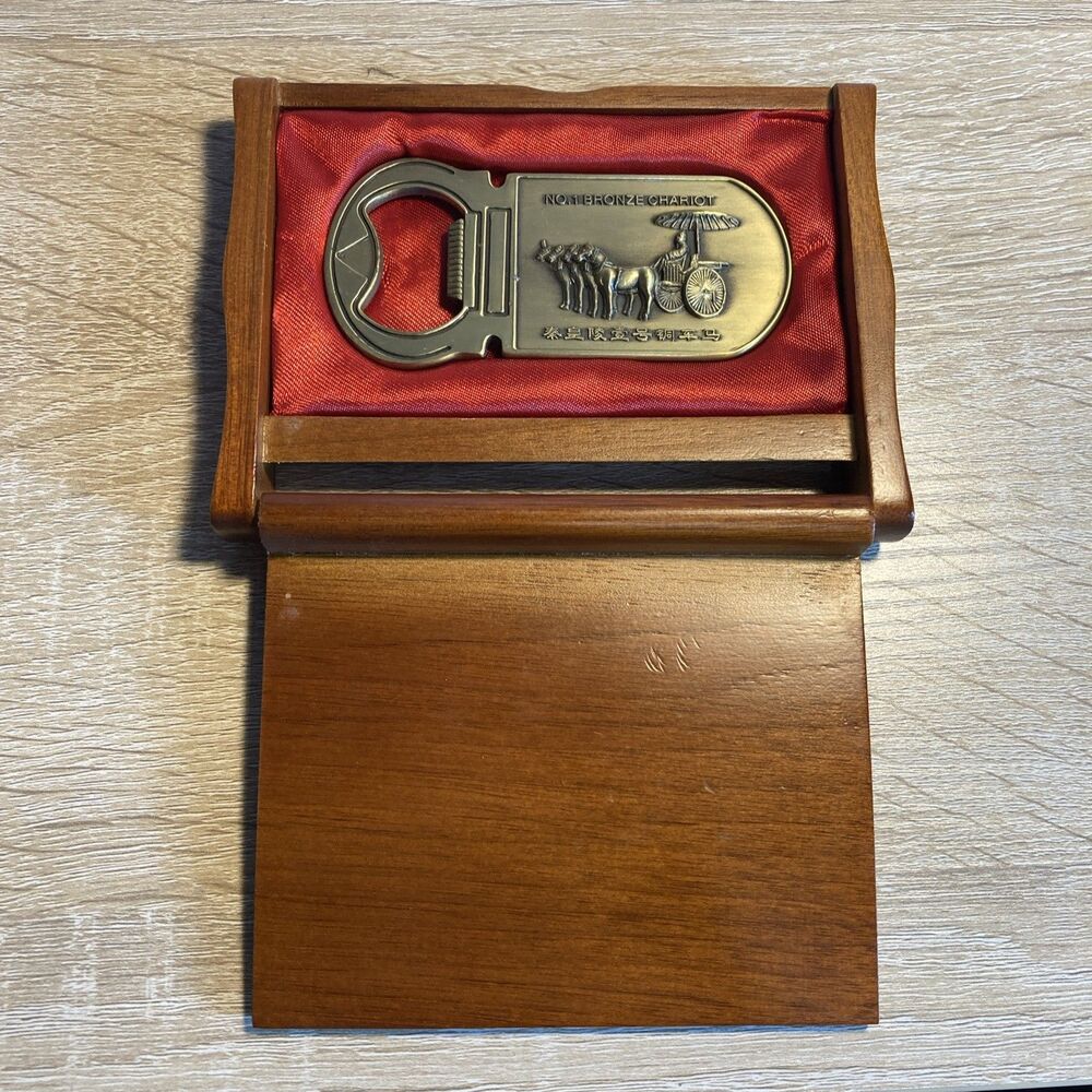 Authentic Beijing China Bottle Opener  Souvenir: Brass In Wooden Box Chariot